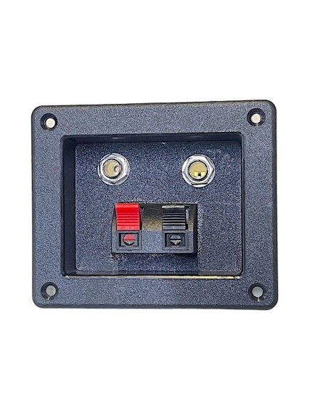 Conector Rectangular de atornillar para Bafle con 2 terminales tipo Push y 2 jack 6,3mm 10 x 8,5 cm