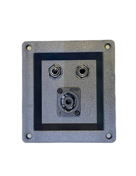 Conector Cuadrado de atornillar para Bafle con 1 terminal tipo Speakon y 2 jack 6,3mm 10 x 10,9 cm