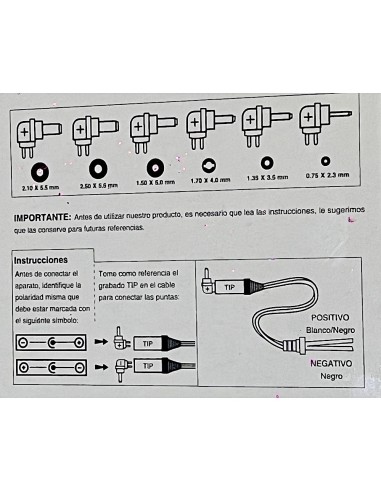 Cable para Adaptador ca/cc con Juego de Plugs conectores intercambiables