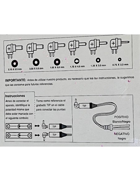 Cable para Adaptador ca/cc con Juego de Plugs conectores intercambiables