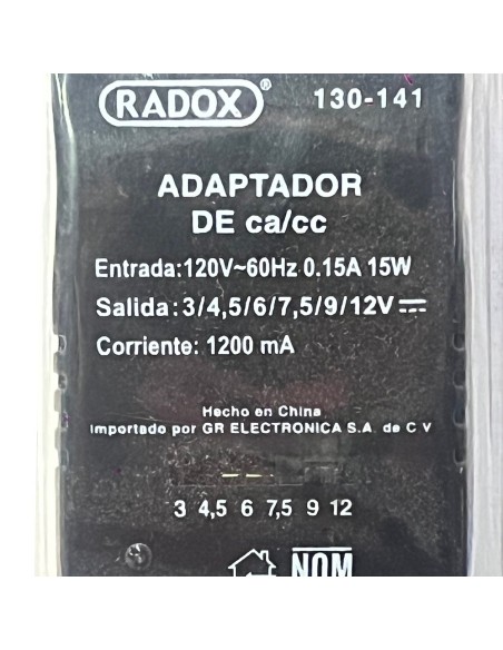 Eliminador Adaptador de ca/cc multivoltaje 1200 mA